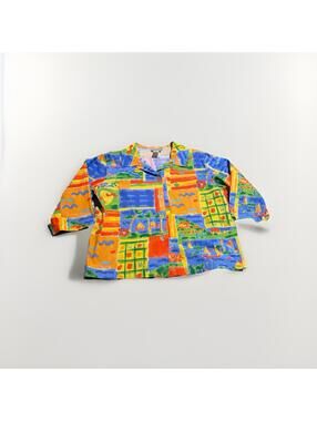 Coldwater Creek Vintage Mixed Scene Button Top Womens Size M Colorful Jacket(A1)